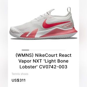 Nike HC React Vapor NXT Tennis Shoes in 'Light Bone Lobster' CV0742-003-Size 8.5